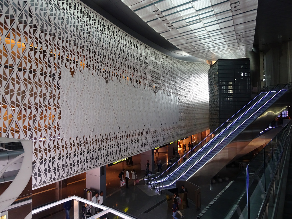 Exterior view of Al Maha Lounge at Hamad International Airport in Doha, Qatar