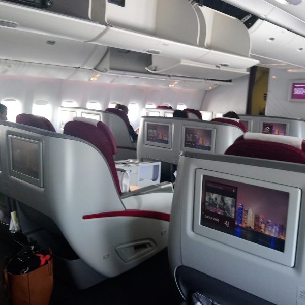 View of the seats on Qatar Airways Business Class