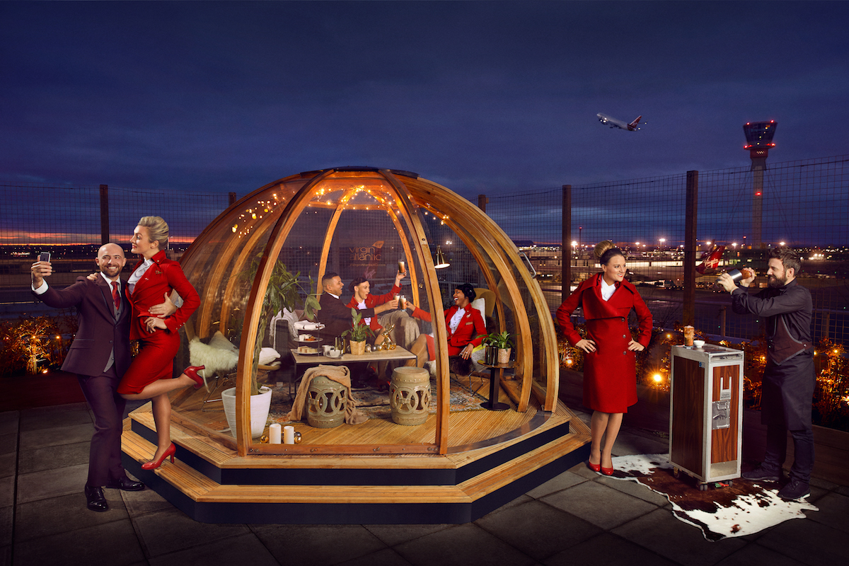 Virgin Atlantic Upper Class Clubhouse Lounge Igloo with Virgin Atlantic Cabin Crew
